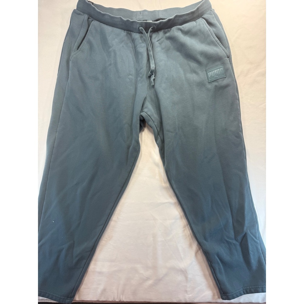 Puma Mens XXL Blue Fleece Sweatpants Joggers Waffle Stripe Drawstring Athletic